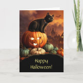 Halloween Schattige Black Cat en Jack O Lantern Kaart (Voorkant)