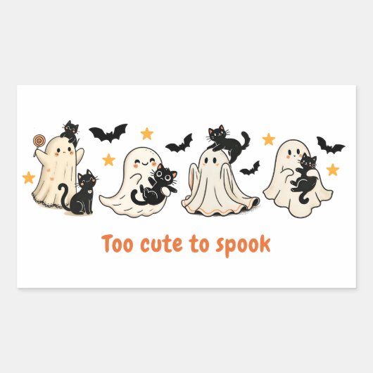 Halloween Schattige Funny Spooky Ghost Cat Rechthoekige Sticker (Voorkant)