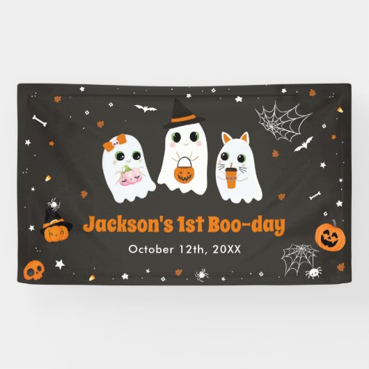 Halloween Schattige Ghost 1st Birthday Spooktacula Spandoek (Horizontaal)