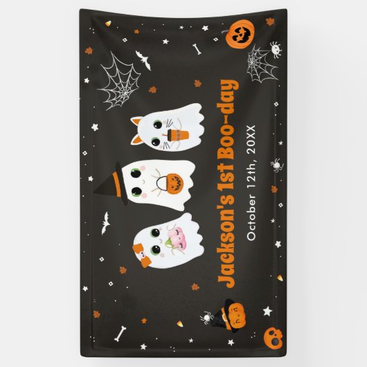 Halloween Schattige Ghost 1st Birthday Spooktacula Spandoek (Verticaal)