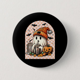 Halloween Schattige Ghost Drink Koffiepompoen Chec Ronde Button 5,7 Cm