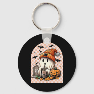 Halloween Schattige Ghost Drink Koffiepompoen Chec Sleutelhanger