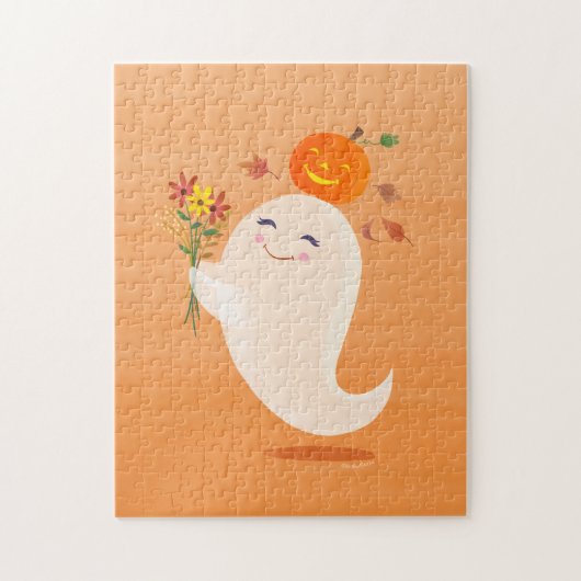 Halloween Schattige Ghost & Flowers Legpuzzel (Verticaal)