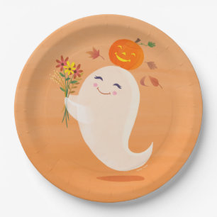 Halloween Schattige Ghost & Flowers Papieren Bordje