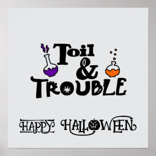 Halloween Schattige Grappig Whimsical Toil & Troub Poster