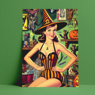  Halloween Schattige Heks Pinup Briefkaart