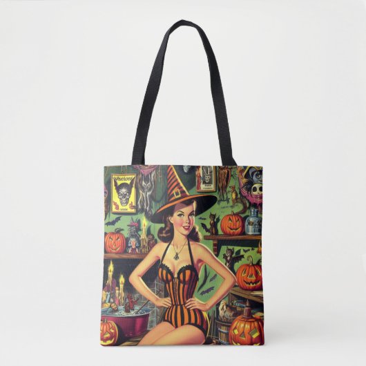 Halloween Schattige Heks Pinup Draagtas (Voorkant)