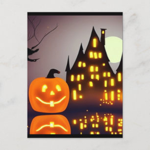 Halloween schattige pompoen en huis I-plezier Briefkaart