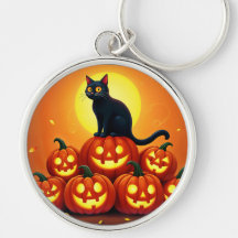Halloween schattige zwarte kat en Jack's lantaarns