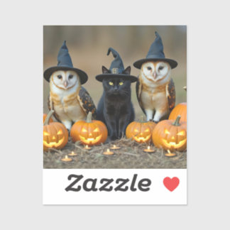 Halloween Schattige Zwarte Kat en Uilen Sticker