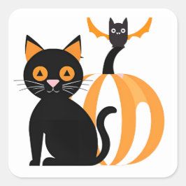 Halloween Schattige zwarte kat pompoen en vleermui Vierkante Sticker