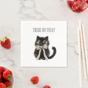 Halloween Schattige Zwarte Kat Trick or Treat Servet