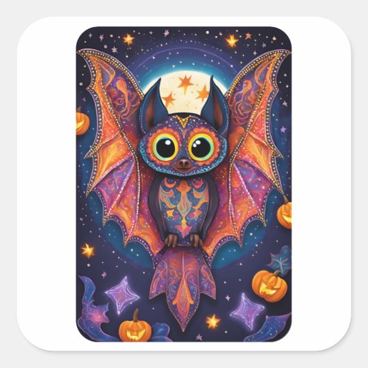 Halloween Schattigee Bat Alebrije Vierkante Sticker (Voorkant)