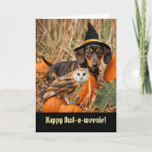 Halloween Schattigee en grappige uil en teckel pup Kaart (Voorkant)
