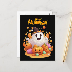 Halloween: Schattigee geesten en pompoen familie Briefkaart