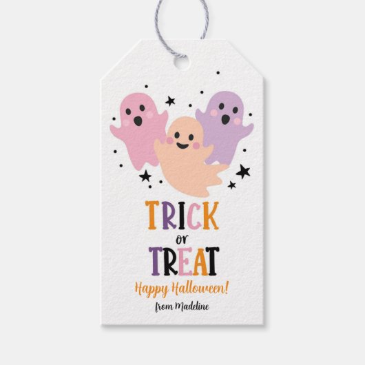 Halloween Schattigee Ghost Girl Verjaardag Trick o Cadeaulabel (Voorkant)