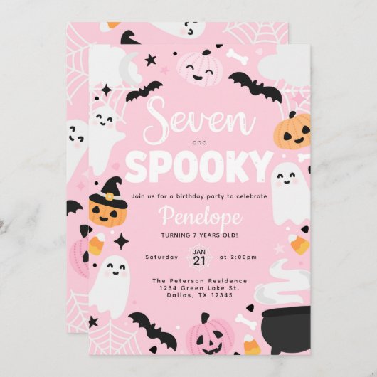 Halloween Schattigee Ghost Pumpkin 7e Verjaardagsf Kaart (Voorkant / Achterkant)