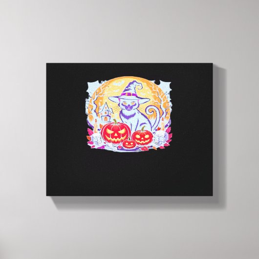 Halloween Schattigee Ghost Pumpkin Cat Classic T-s Canvas Afdruk (Voorkant)