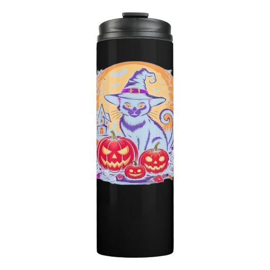 Halloween Schattigee Ghost Pumpkin Cat Classic T-s Thermosbeker (Voorkant)