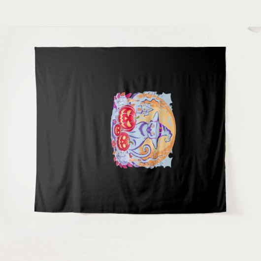 Halloween Schattigee Ghost Pumpkin Cat Classic T-s Wandkleed (Voorkant (horizontaal))