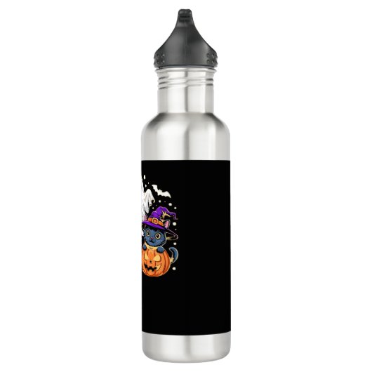 Halloween Schattigee Ghost Pumpkin Cat Classic T-S Waterfles (Rechts)