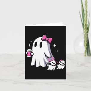 Halloween Schattigee Ghost Walking Dog Spooky Pink Kaart