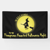 Halloween Schattigee heks griezelig eng maanlicht Spandoek (Horizontaal)