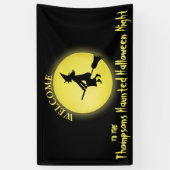 Halloween Schattigee heks griezelig eng maanlicht Spandoek (Verticaal)