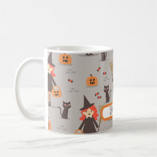 Halloween Schattigee heks, pompoen, zwarte kat Koffiemok