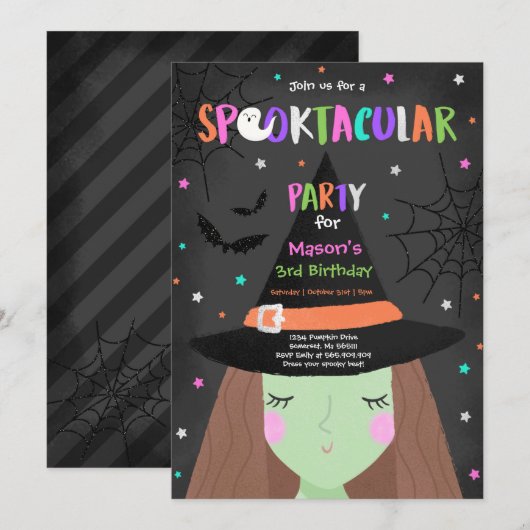 Halloween Schattigee heks verjaardagsfeest spookta Kaart (Voorkant / Achterkant)