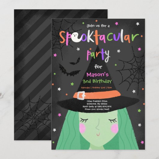 Halloween Schattigee heks verjaardagsfeest spookta Kaart (Voorkant / Achterkant)