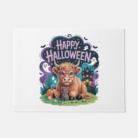 Halloween Schattigee Highland Koe (2) Deurmat (Voorkant)