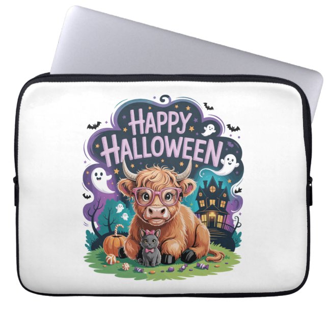 Halloween Schattigee Highland Koe (2) Laptop Sleeve (Voorkant)