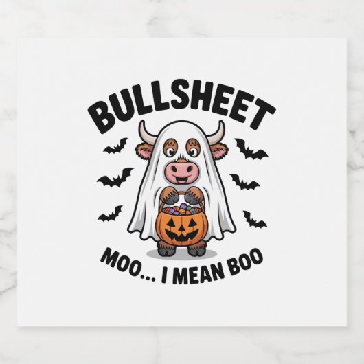 Halloween Schattigee Koe in Ghost Sparkling Wijnetiket (Enkel label)