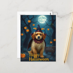 Halloween Schattigee Pup met Pumpkin Lantaarn Briefkaart