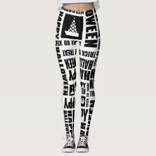 Halloween Schattigee Spooky Whimsical Black Patter Leggings