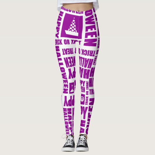 Halloween Schattigee Spooky Whimsical Paarse Patro Leggings (Voorkant)