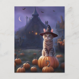 Halloween Schattigee Witchy Cat Pumpkins Feestdagenkaart