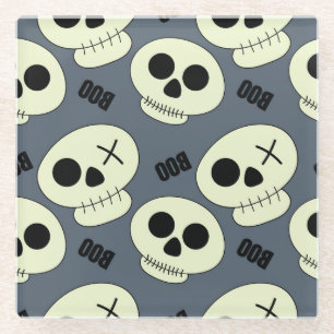 Halloween schedel, Boo kinderachtig ontwerp. Glazen Onderzetter