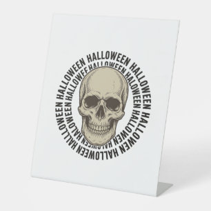 Halloween Schedel Cirkel Vintage Gravure Ontwerp_1 Reclamebord Met Voetstuk