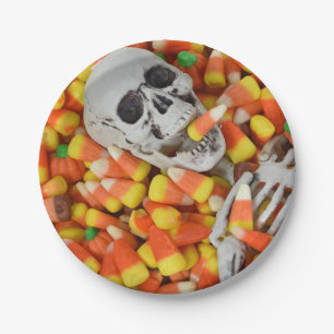 Halloween schedel en snoepmais papieren bordje
