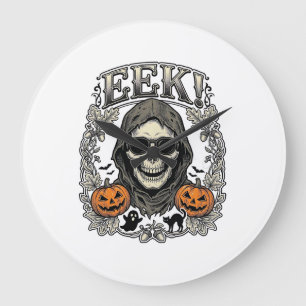 Halloween Schedel Grafische Vintage Gravure Shirt Grote Klok