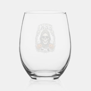 Halloween Schedel Grafische Vintage Gravure Shirt Wijnglas Zonder Voet