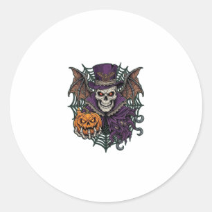 Halloween Schedel Hoed Vleermuis Vleugels Pompoen  Ronde Sticker