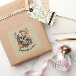 Halloween,Schedel Patroon, Kaarslicht Calavera, Vierkante Sticker