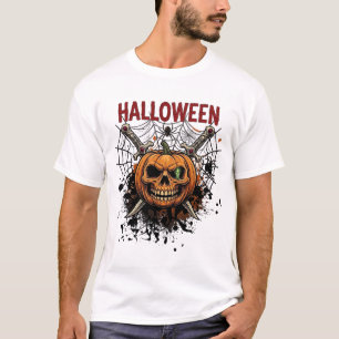 Halloween Schedel Pompoen Gekruiste Zwaarden Spinn T-shirt