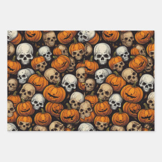 Halloween schedel pompoen inpakpapier platte plaat vel