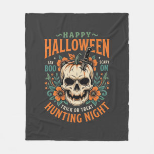 Halloween Schedel Pompoen Jacht Nacht Ontwerp_1 Fleece Deken