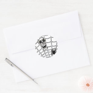Halloween Schedel Spinnenweb met Zwarte Spin Ronde Sticker