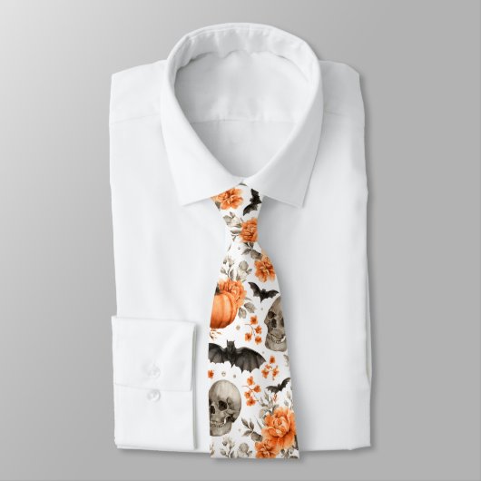 Halloween schedel vleermuizen en bloemen stropdas (Gebonden)